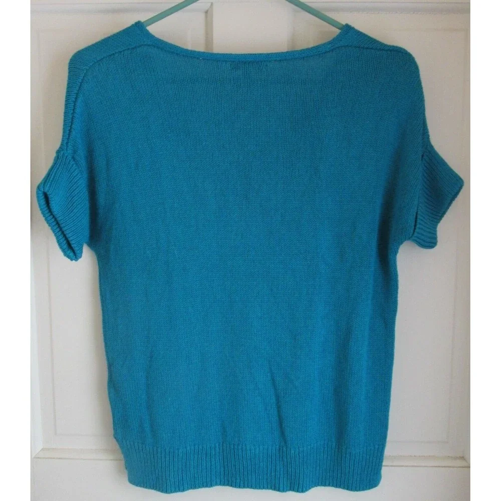 Massimo Dutti Women's Teal V-Neck Short Sleeve Pullover Sweater Size XS - Picture 5 of 5